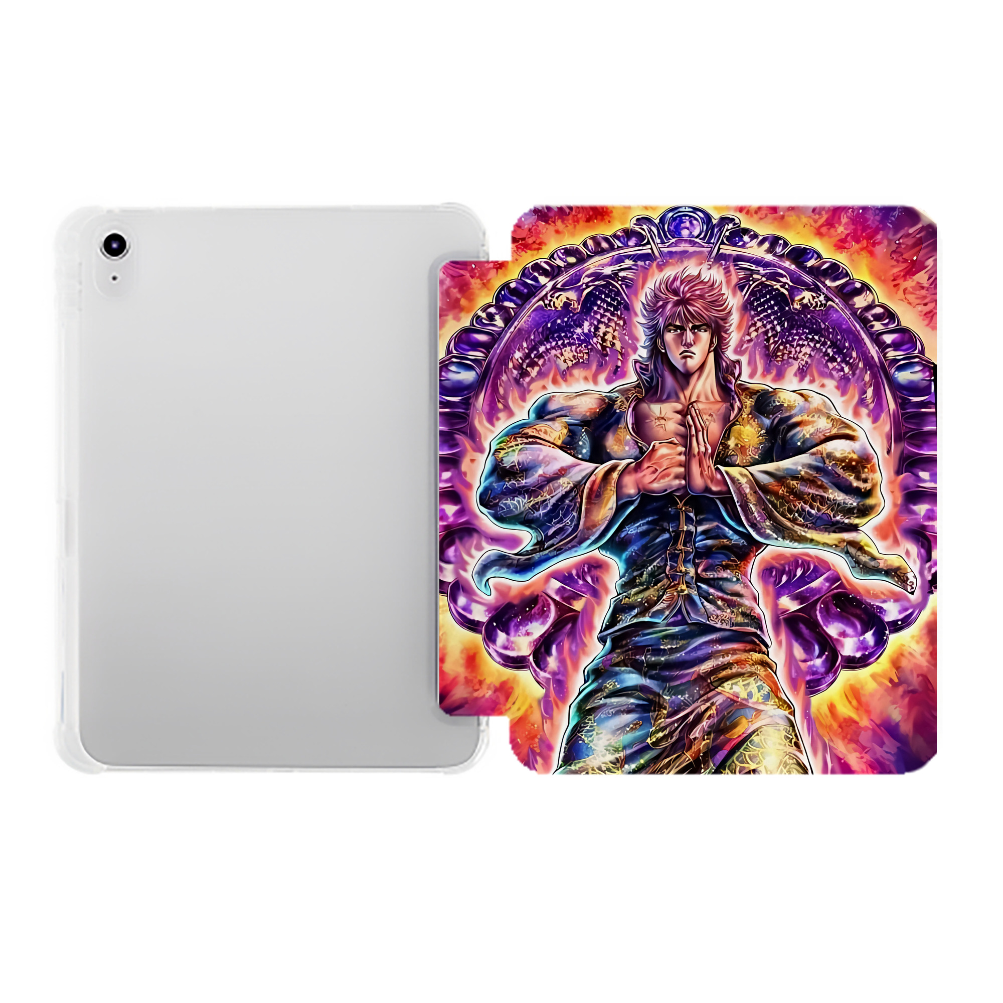 （画像用） 北斗の拳 Fist of the North Star IPad ケース ペン収納付き 三つ折りスタンド PUレザー×シリコン 対応機種9.5/10.5/10.9インチ